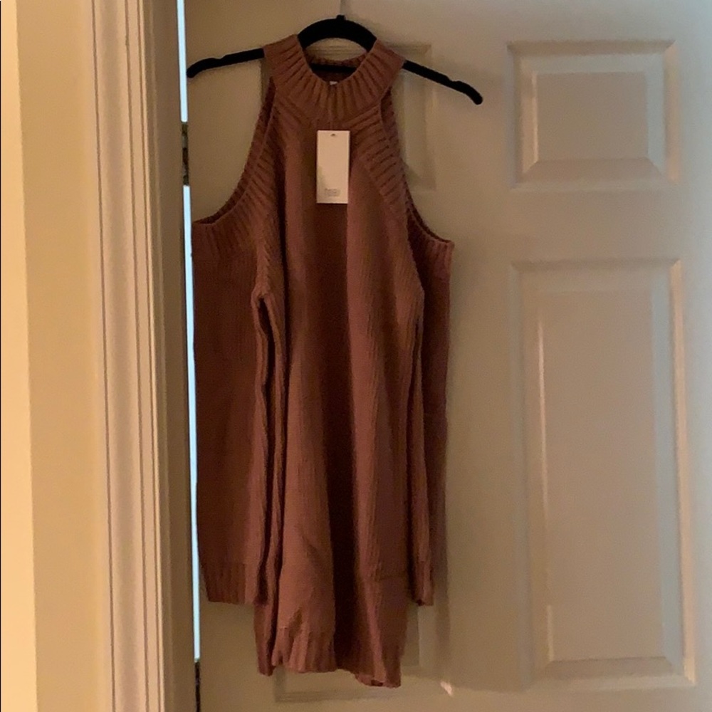 Cold shoulder sweater dress.